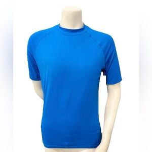 Men’s UPF 50+ Rash Guard Blue Short Sleeve Swim Shirt UV Protection Size L NWT